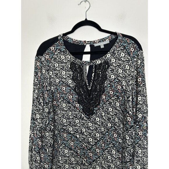 Daniel Rainn Blouse Womens Black Floral Flowy Boho Tunic Top Plus Size 1X - Picture 2 of 12